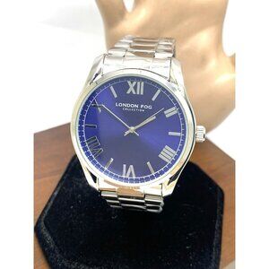 London Fog Men's Watch LF019BLU Glasgow Quartz Blue Dial Silver Steel 42mm